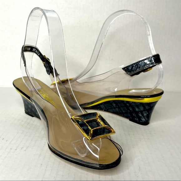 California Magdesians Clear Transparent Enamel Like Wedge Heel Sling Back Y2K - Picture 4 of 13